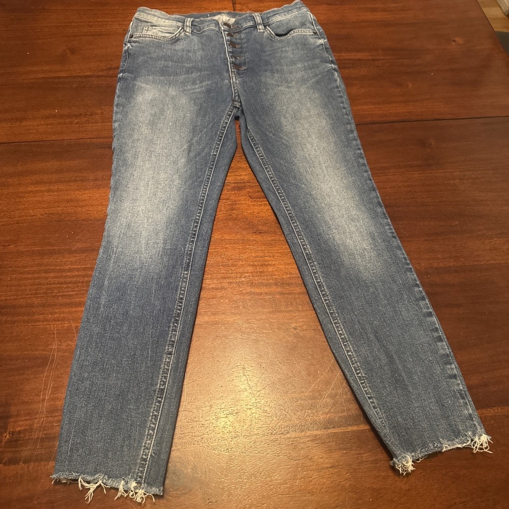 Urban Outfitters High Rise Raw Hem Jeans Size 26 Button Fly Blue Stretch Denim
